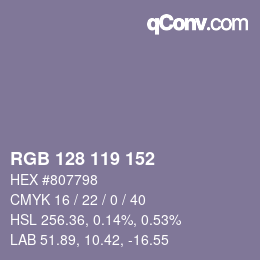 カラーコード: RGB 128 119 152 | qconv.com
