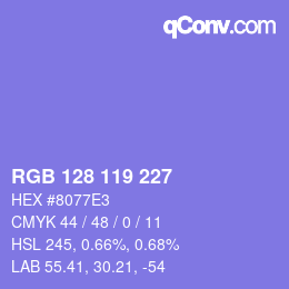 カラーコード: RGB 128 119 227 | qconv.com
