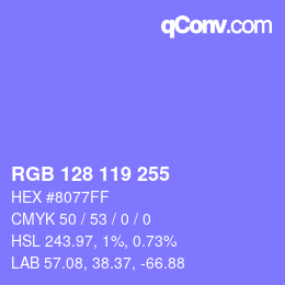 Color code: RGB 128 119 255 | qconv.com