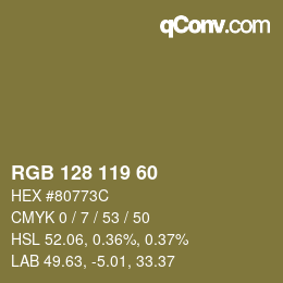 颜色代码: RGB 128 119 60 | qconv.com