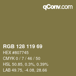 カラーコード: RGB 128 119 69 | qconv.com