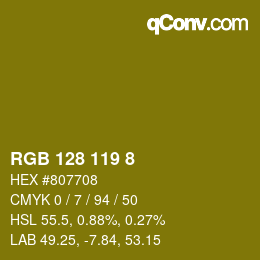 カラーコード: RGB 128 119 8 | qconv.com