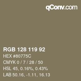 颜色代码: RGB 128 119 92 | qconv.com