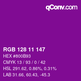 カラーコード: RGB 128 11 147 | qconv.com