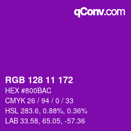 Color code: RGB 128 11 172 | qconv.com
