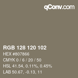 颜色代码: RGB 128 120 102 | qconv.com