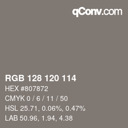 カラーコード: RGB 128 120 114 | qconv.com