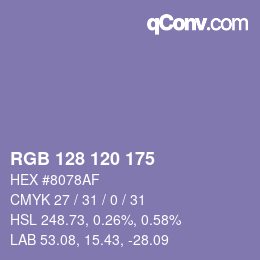カラーコード: RGB 128 120 175 | qconv.com