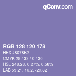 颜色代码: RGB 128 120 178 | qconv.com