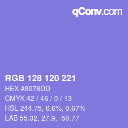 Color code: RGB 128 120 221 | qconv.com