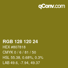 カラーコード: RGB 128 120 24 | qconv.com