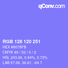 カラーコード: RGB 128 120 251 | qconv.com