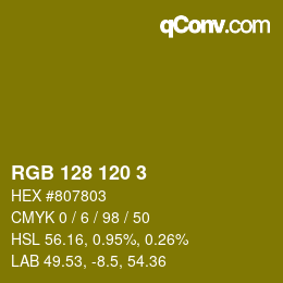 カラーコード: RGB 128 120 3 | qconv.com