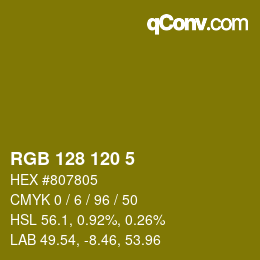 颜色代码: RGB 128 120 5 | qconv.com