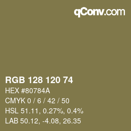 カラーコード: RGB 128 120 74 | qconv.com