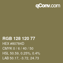 颜色代码: RGB 128 120 77 | qconv.com