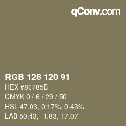 Color code: RGB 128 120 91 | qconv.com