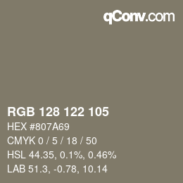 Color code: RGB 128 122 105 | qconv.com