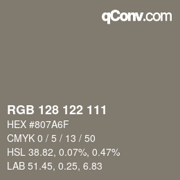 Color code: RGB 128 122 111 | qconv.com