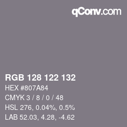 Color code: RGB 128 122 132 | qconv.com