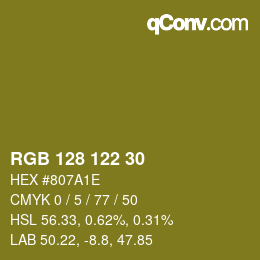 カラーコード: RGB 128 122 30 | qconv.com
