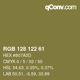 Color code: RGB 128 122 61 | qconv.com