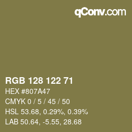 カラーコード: RGB 128 122 71 | qconv.com