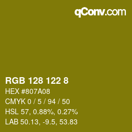 カラーコード: RGB 128 122 8 | qconv.com