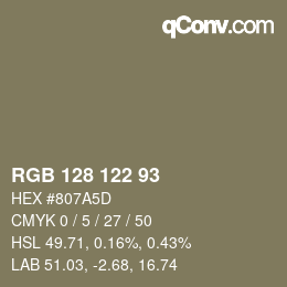 カラーコード: RGB 128 122 93 | qconv.com