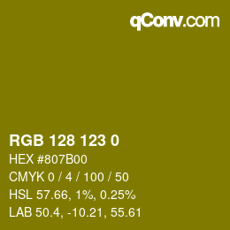 カラーコード: RGB 128 123 0 | qconv.com