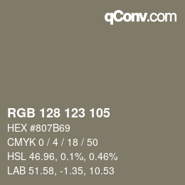 Color code: RGB 128 123 105 | qconv.com