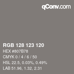 カラーコード: RGB 128 123 120 | qconv.com