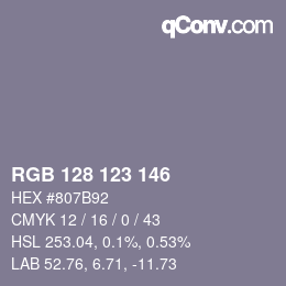 カラーコード: RGB 128 123 146 | qconv.com