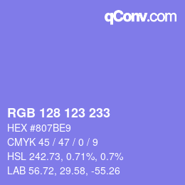 カラーコード: RGB 128 123 233 | qconv.com
