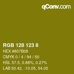 カラーコード: RGB 128 123 8 | qconv.com