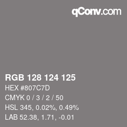 カラーコード: RGB 128 124 125 | qconv.com