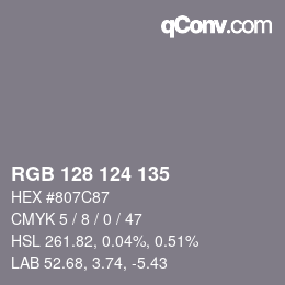 Color code: RGB 128 124 135 | qconv.com