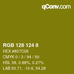 Color code: RGB 128 124 8 | qconv.com