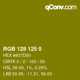 カラーコード: RGB 128 125 0 | qconv.com