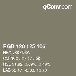 Código de color: RGB 128 125 106 | qconv.com