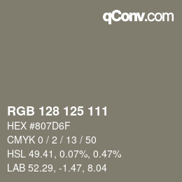 Código de color: RGB 128 125 111 | qconv.com