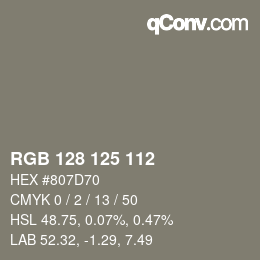 Color code: RGB 128 125 112 | qconv.com