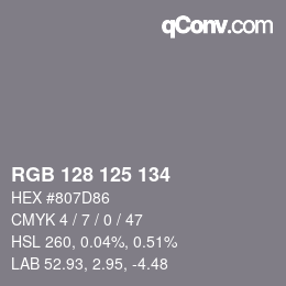 Color code: RGB 128 125 134 | qconv.com