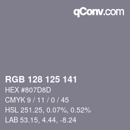 Farbcode: RGB 128 125 141 | qconv.com