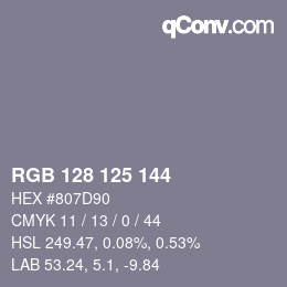 Color code: RGB 128 125 144 | qconv.com