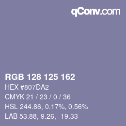 Color code: RGB 128 125 162 | qconv.com