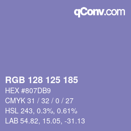 Color code: RGB 128 125 185 | qconv.com