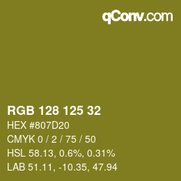 カラーコード: RGB 128 125 32 | qconv.com