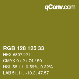 Color code: RGB 128 125 33 | qconv.com