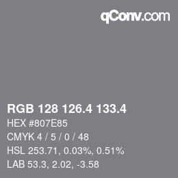 カラーコード: RGB 128 126.4 133.4 | qconv.com
